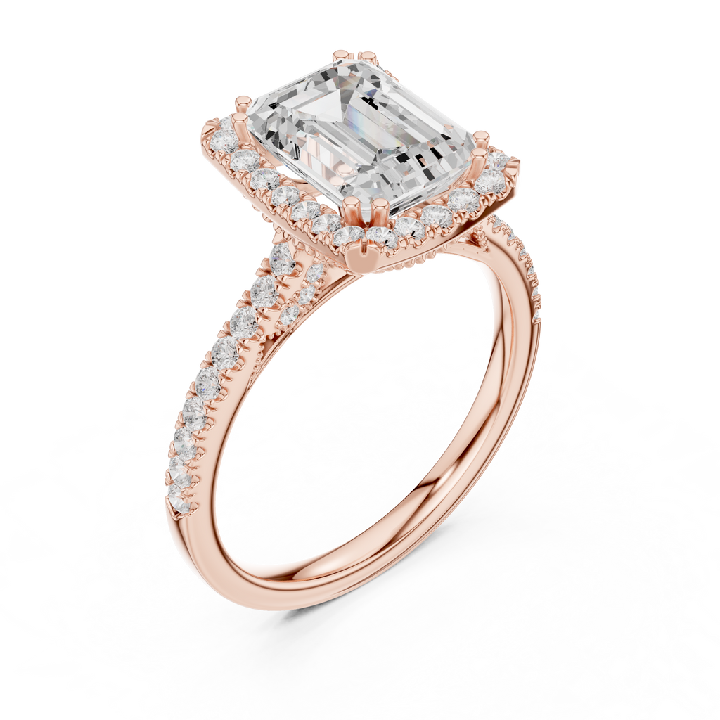 2.50 CT Emerald Cut Diamond Double Halo Pavé Engagement Ring