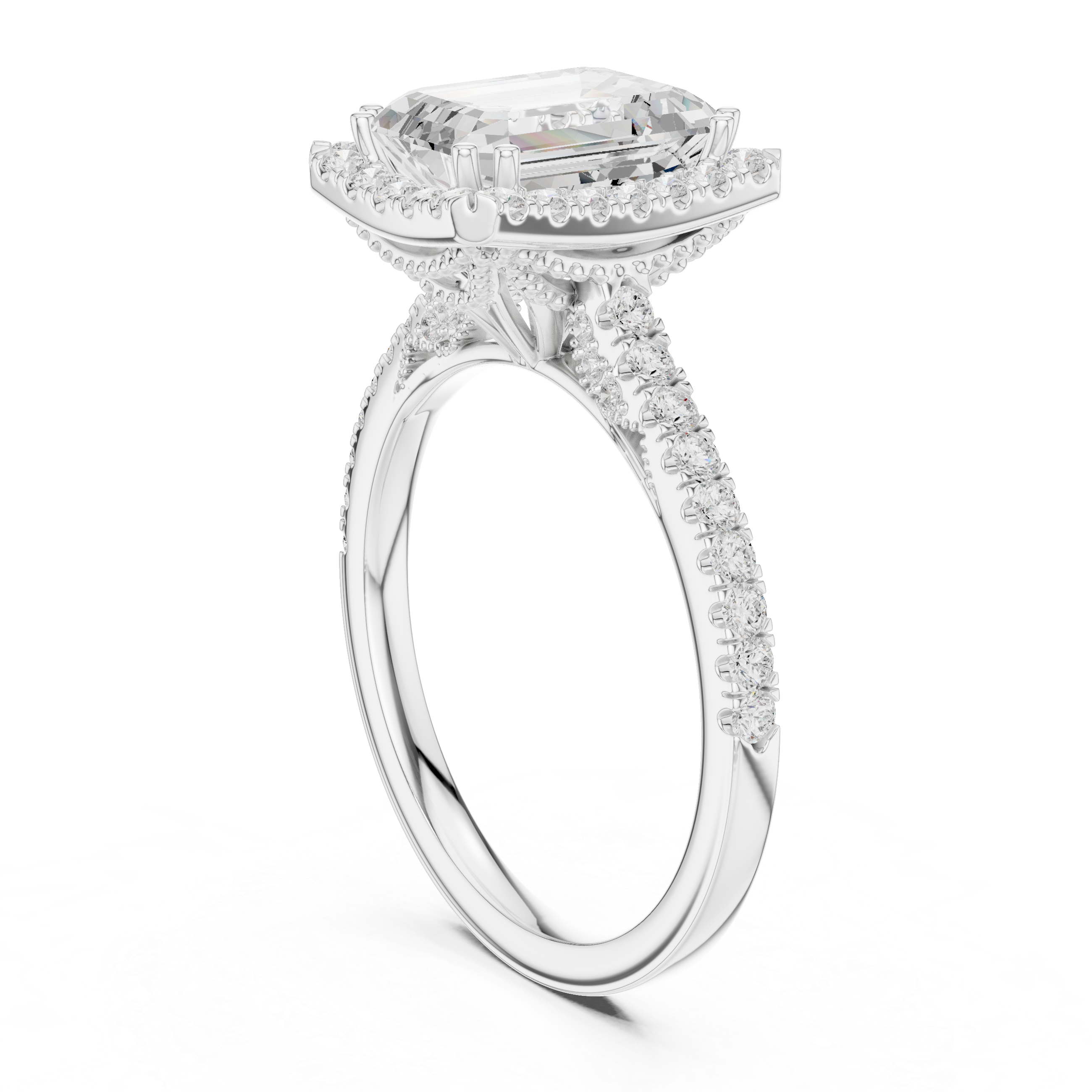 2.50 CT Emerald Cut Diamond Double Halo Pavé Engagement Ring