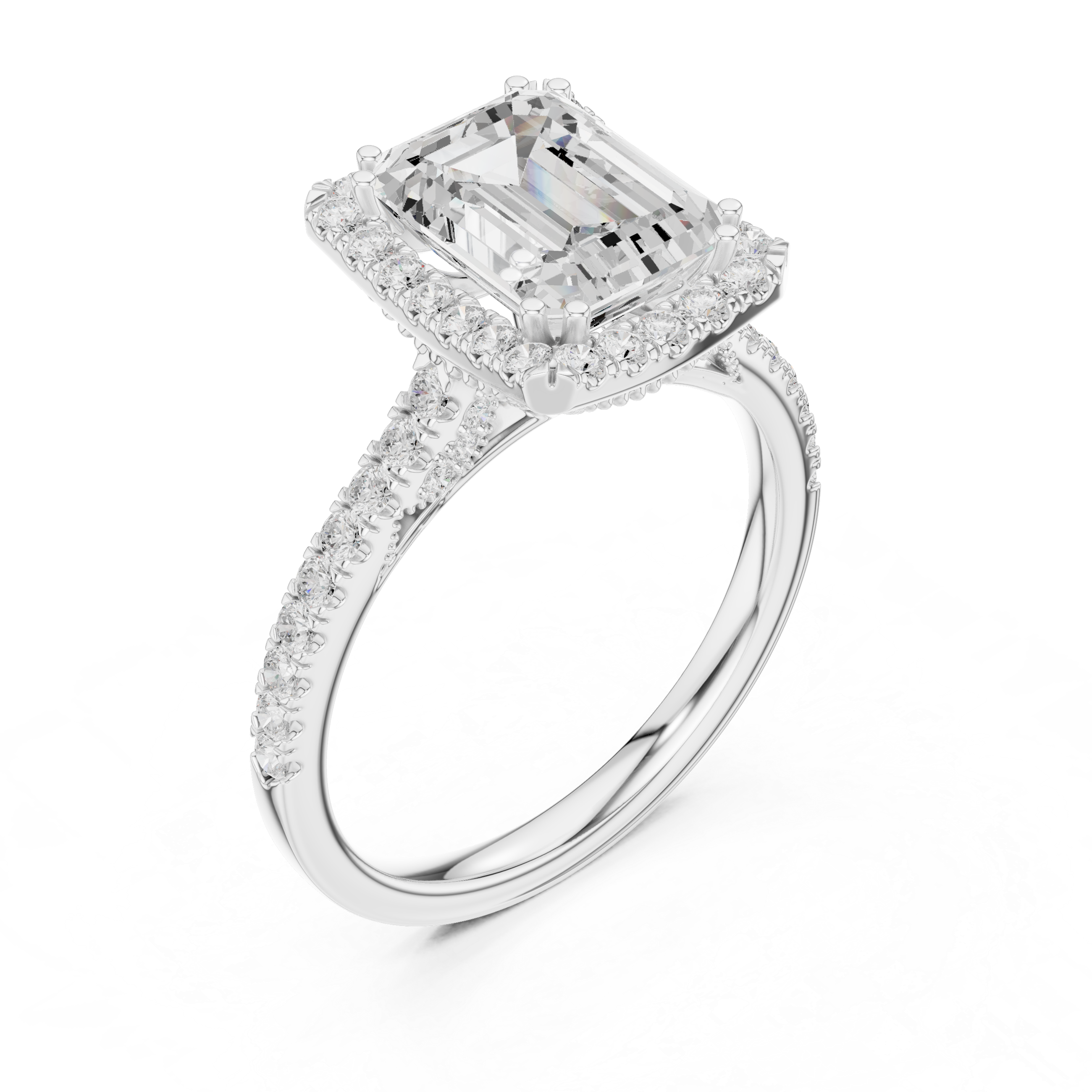 2.50 CT Emerald Cut Diamond Double Halo Pavé Engagement Ring
