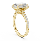 Vintage Emerald Cut Diamond Halo Engagement Ring with Pavé Band