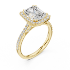 Vintage Emerald Cut Diamond Halo Engagement Ring with Pavé Band