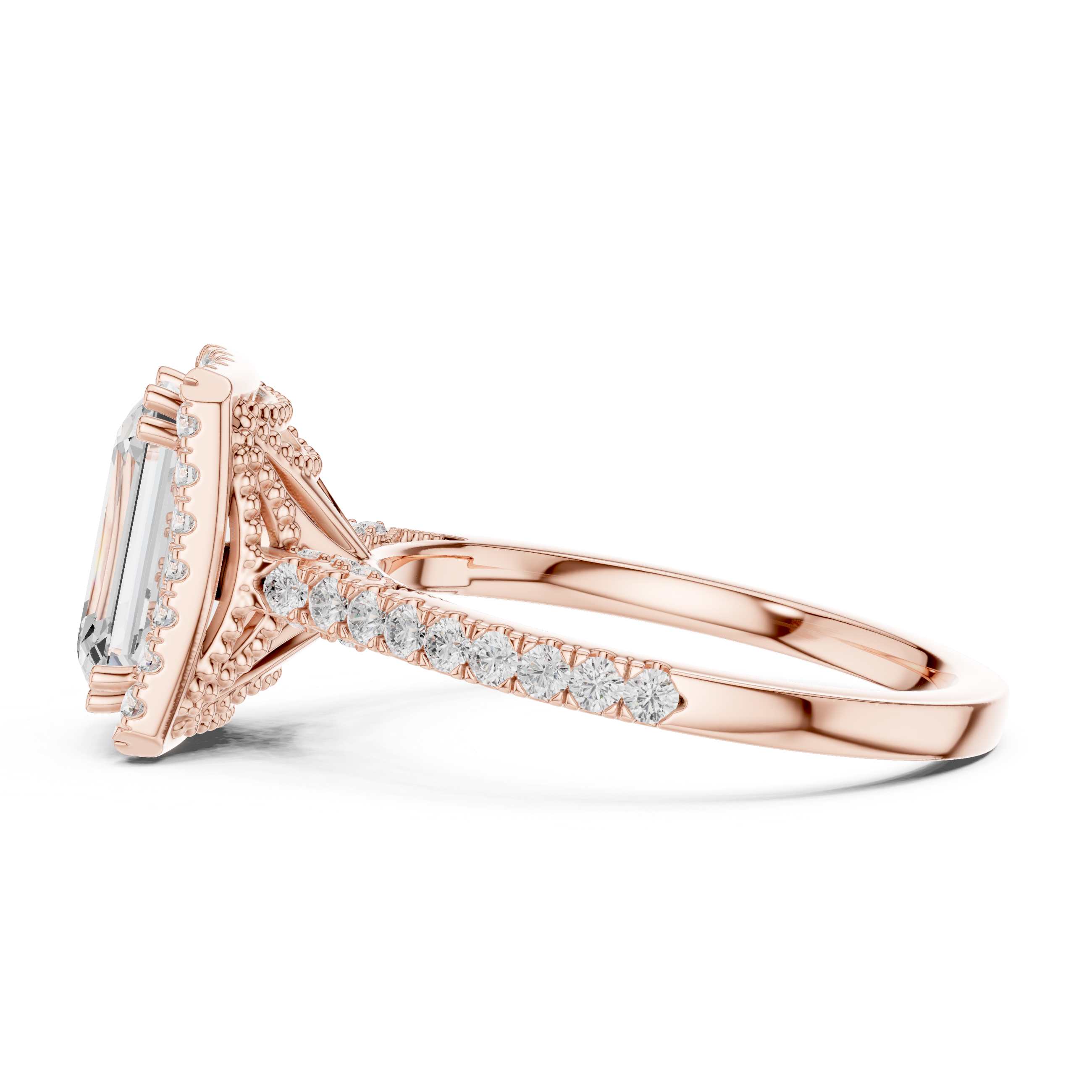 2.50 CT Emerald Cut Diamond Double Halo Pavé Engagement Ring