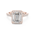 Vintage Emerald Cut Diamond Halo Engagement Ring with Pavé Band