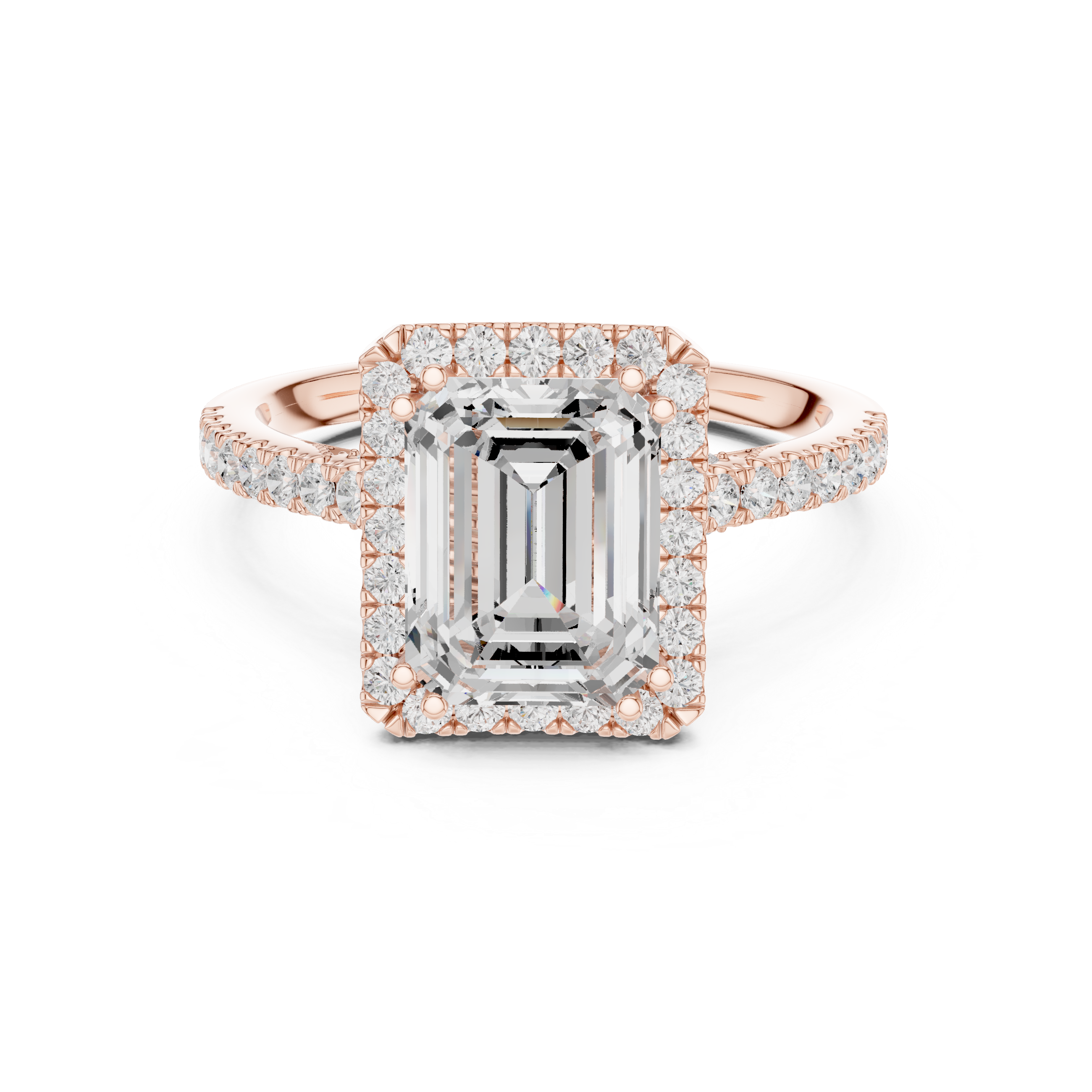 Vintage Emerald Cut Diamond Halo Engagement Ring with Pavé Band