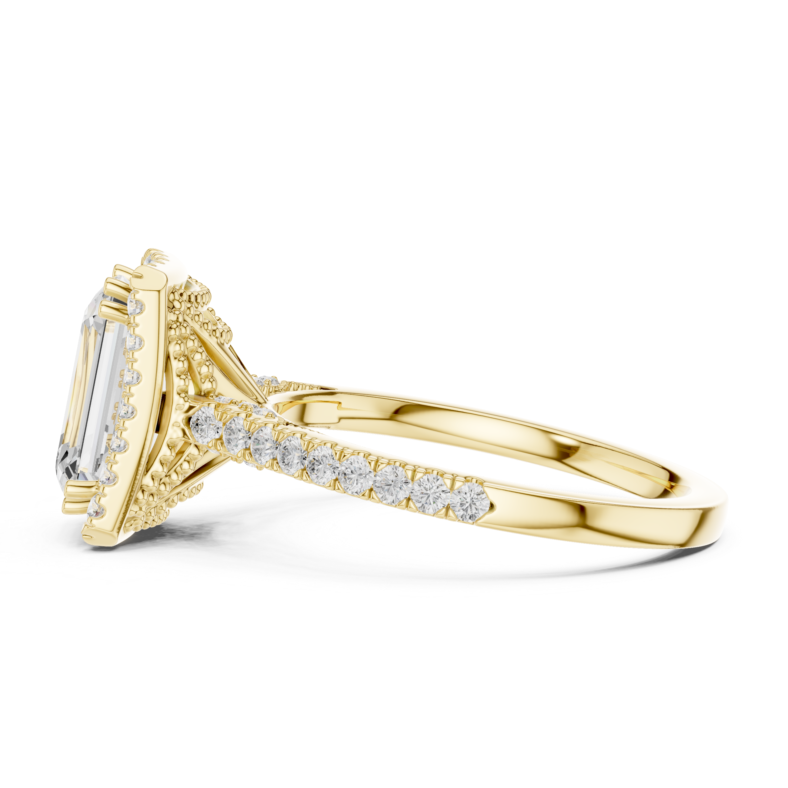 2.50 CT Emerald Cut Diamond Double Halo Pavé Engagement Ring