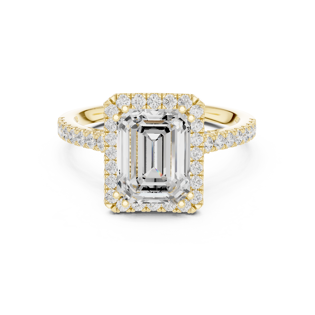 2.50 CT Emerald Cut Diamond Double Halo Pavé Engagement Ring