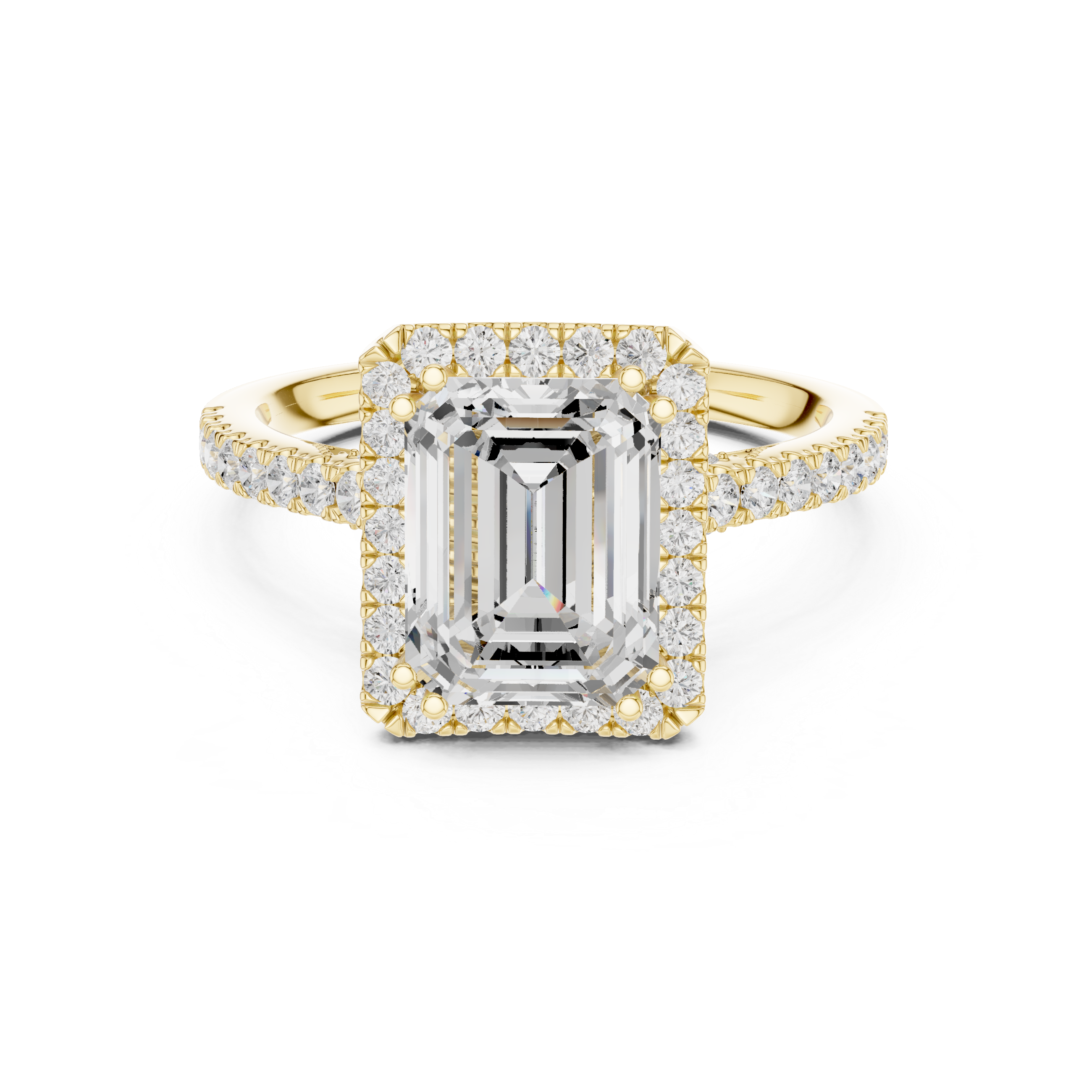 2.50 CT Emerald Cut Diamond Double Halo Pavé Engagement Ring