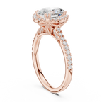 Vintage Oval Diamond Halo Engagement Ring with Pavé Band