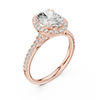 Vintage Oval Diamond Halo Engagement Ring with Pavé Band