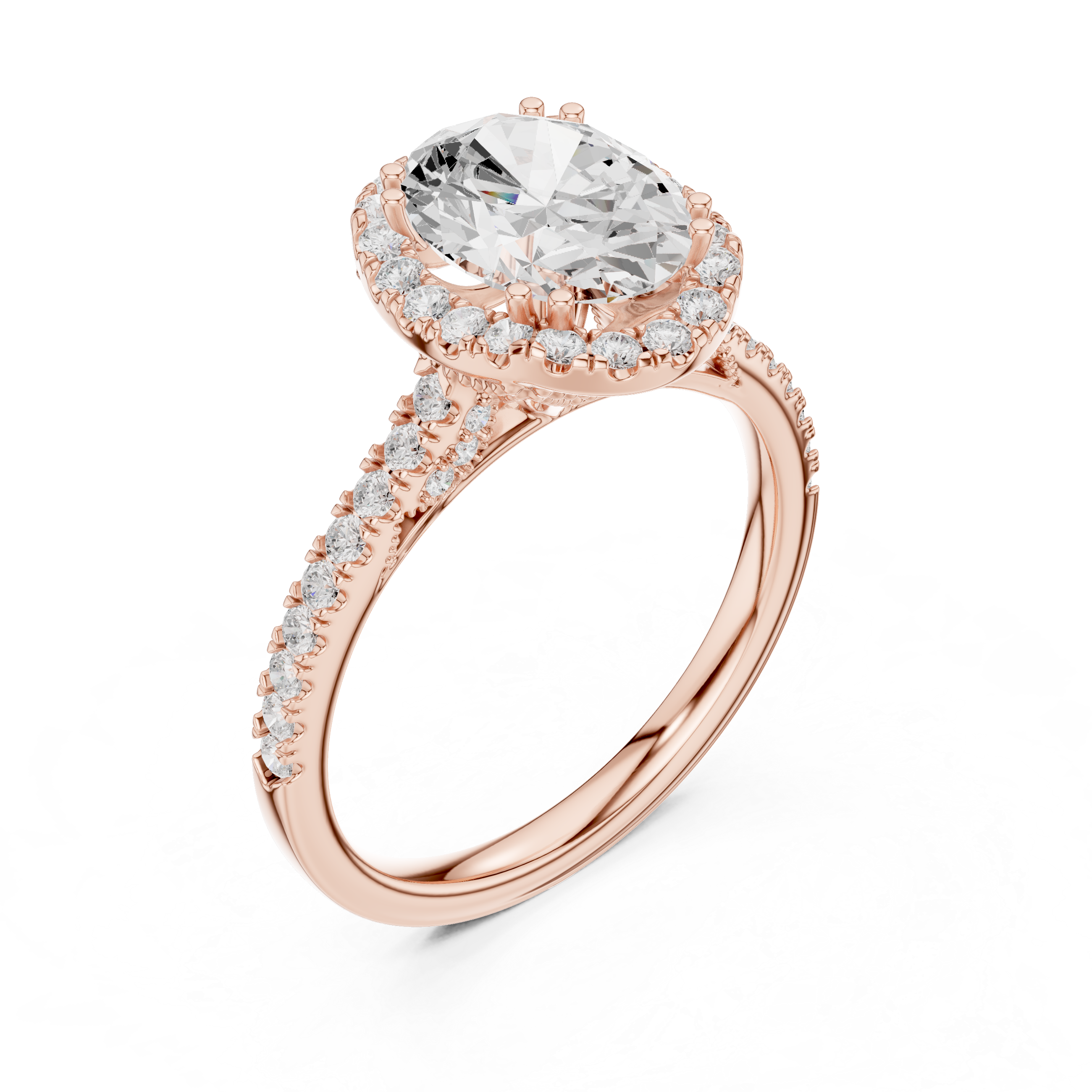 Vintage Oval Diamond Halo Engagement Ring with Pavé Band