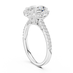 Vintage Oval Diamond Halo Engagement Ring with Pavé Band