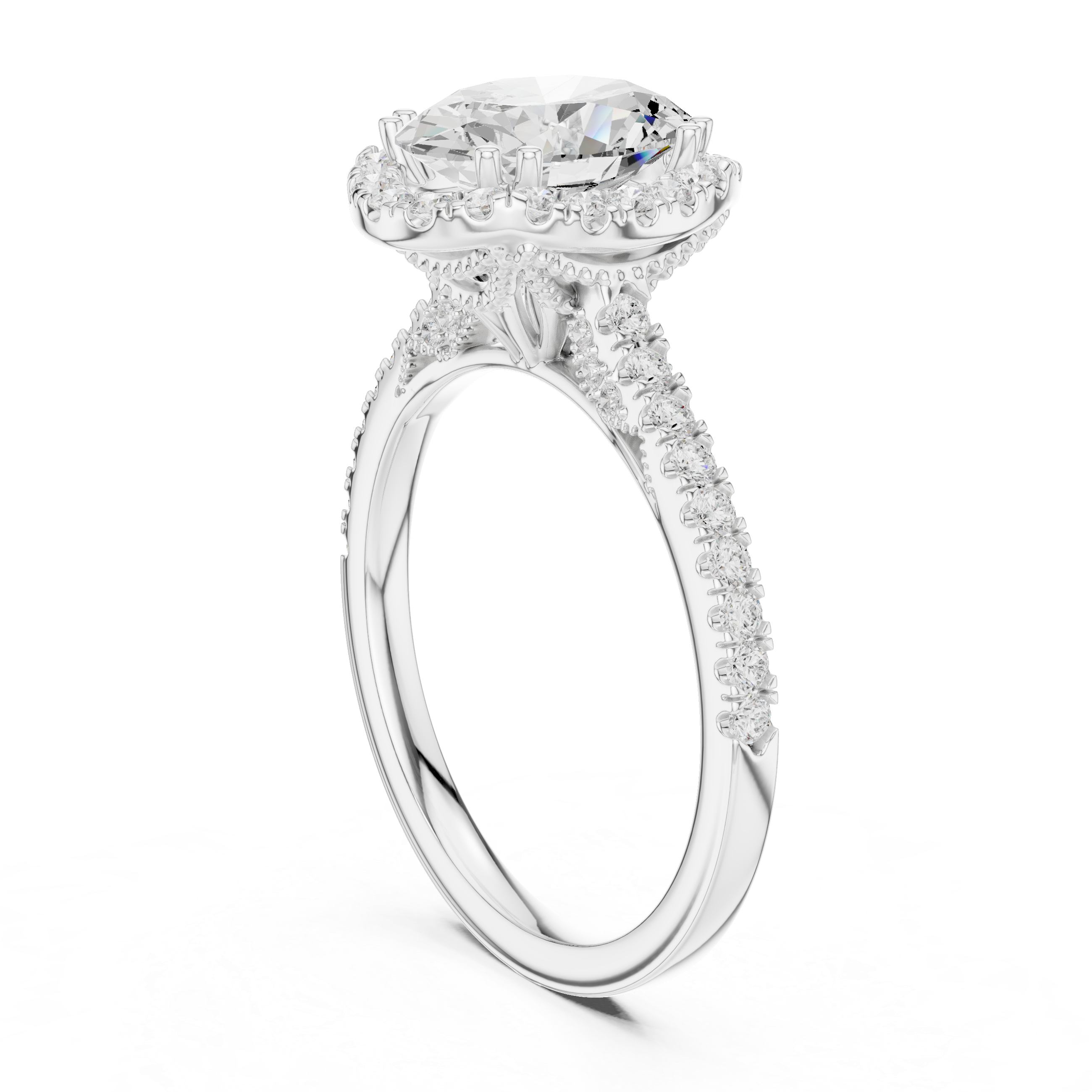 2.48 CT Oval Cut Diamond Halo Pavé Engagement Ring