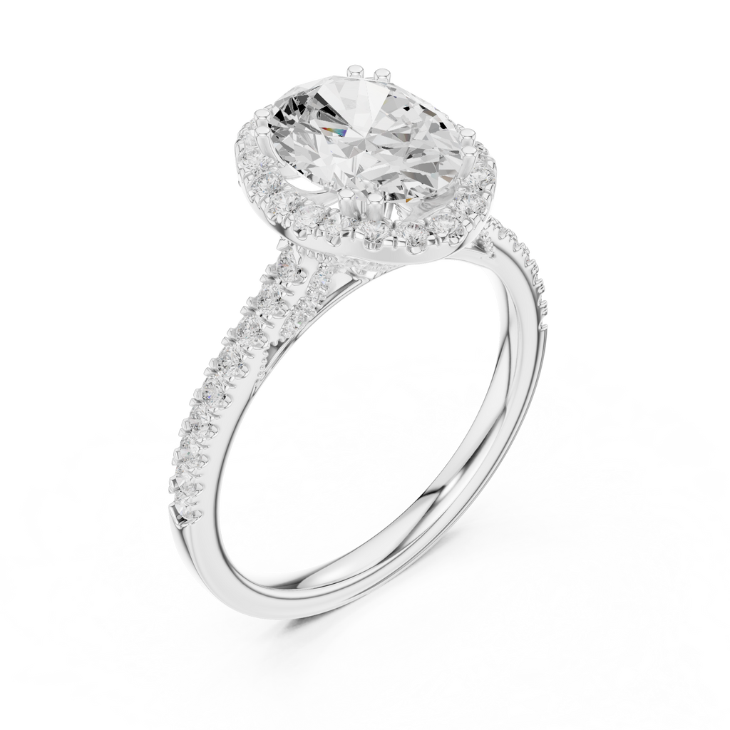 2.48 CT Oval Cut Diamond Halo Pavé Engagement Ring