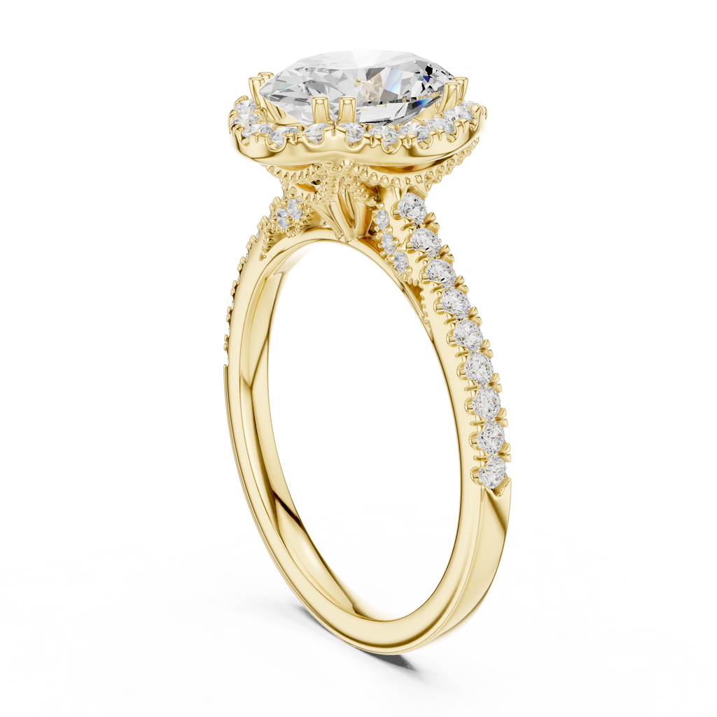 Vintage Oval Diamond Halo Engagement Ring with Pavé Band