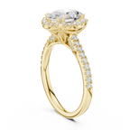 Vintage Oval Diamond Halo Engagement Ring with Pavé Band