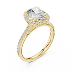 Vintage Oval Diamond Halo Engagement Ring with Pavé Band