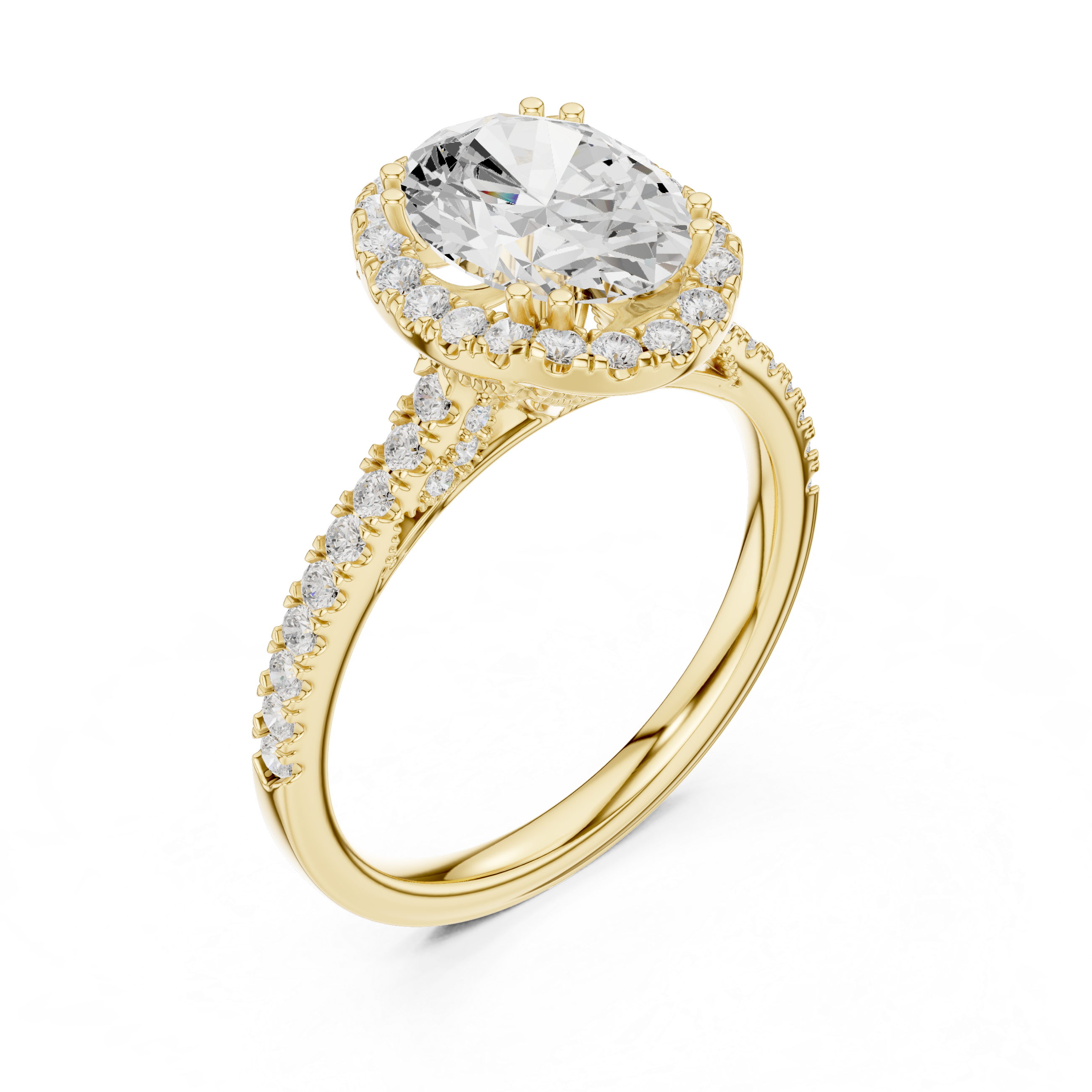 Vintage Oval Diamond Halo Engagement Ring with Pavé Band