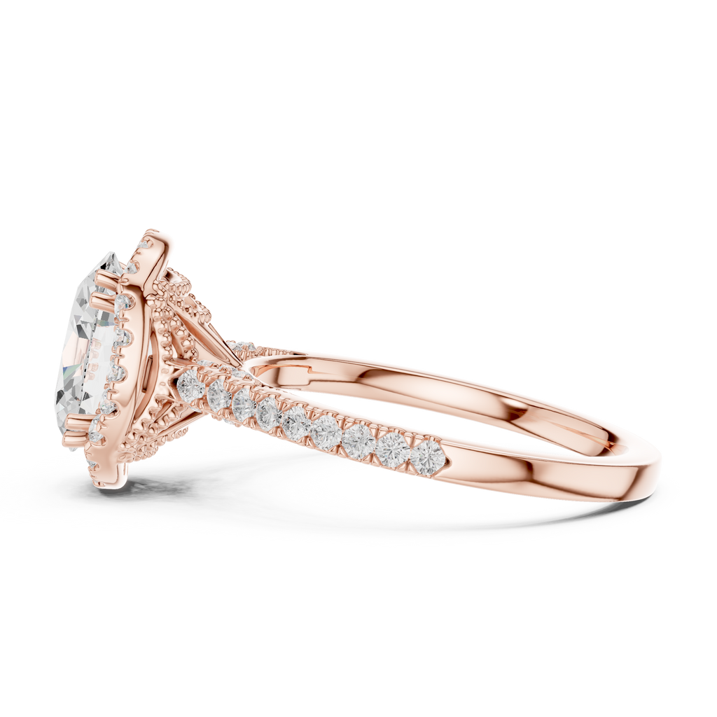 Vintage Oval Diamond Halo Engagement Ring with Pavé Band