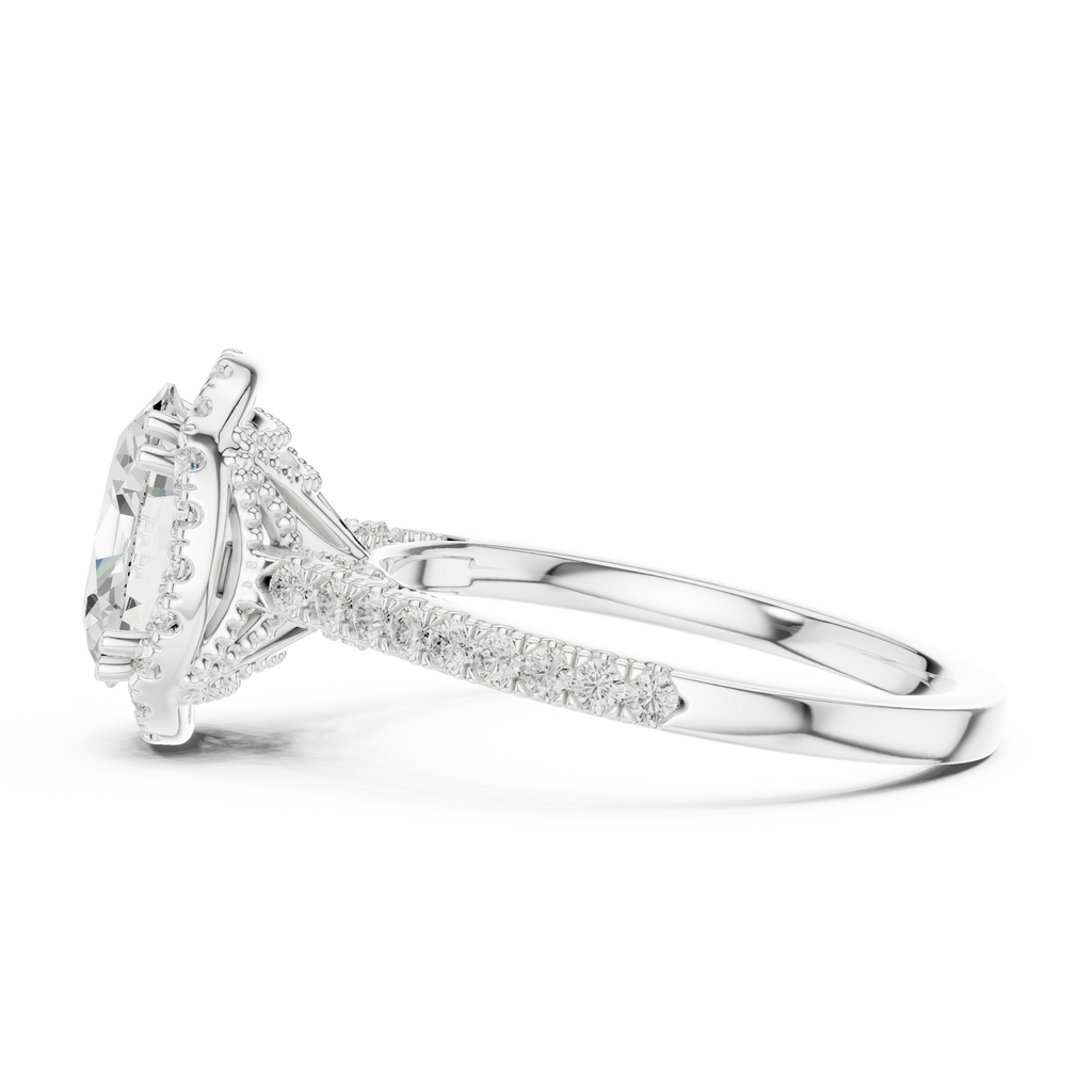 Vintage Oval Diamond Halo Engagement Ring with Pavé Band