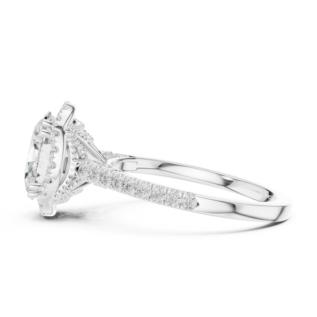 Vintage Oval Diamond Halo Engagement Ring with Pavé Band – view 4 of 12, lab grown diamond band | Jewelix Atelier