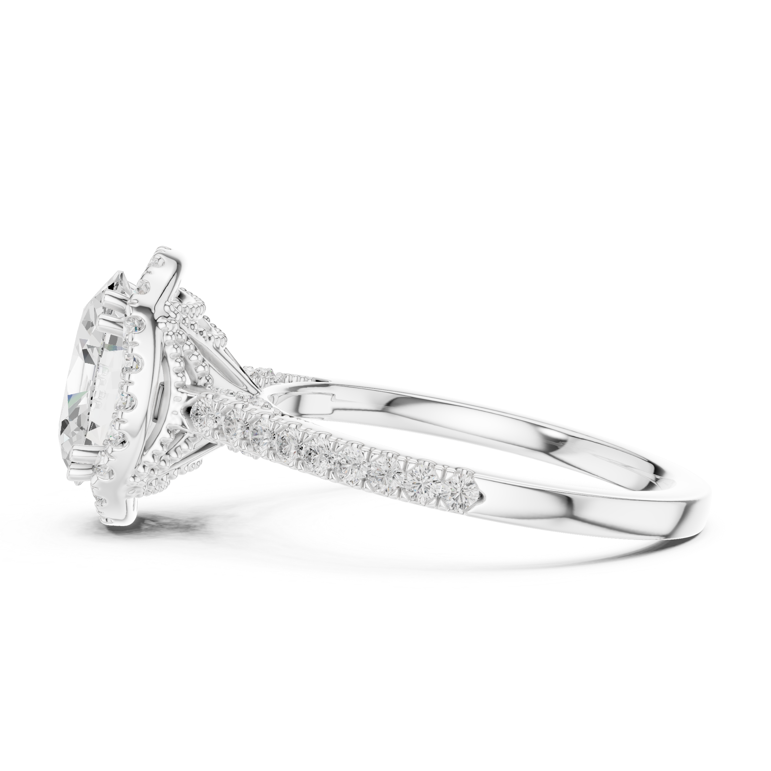 Vintage Oval Diamond Halo Engagement Ring with Pavé Band
