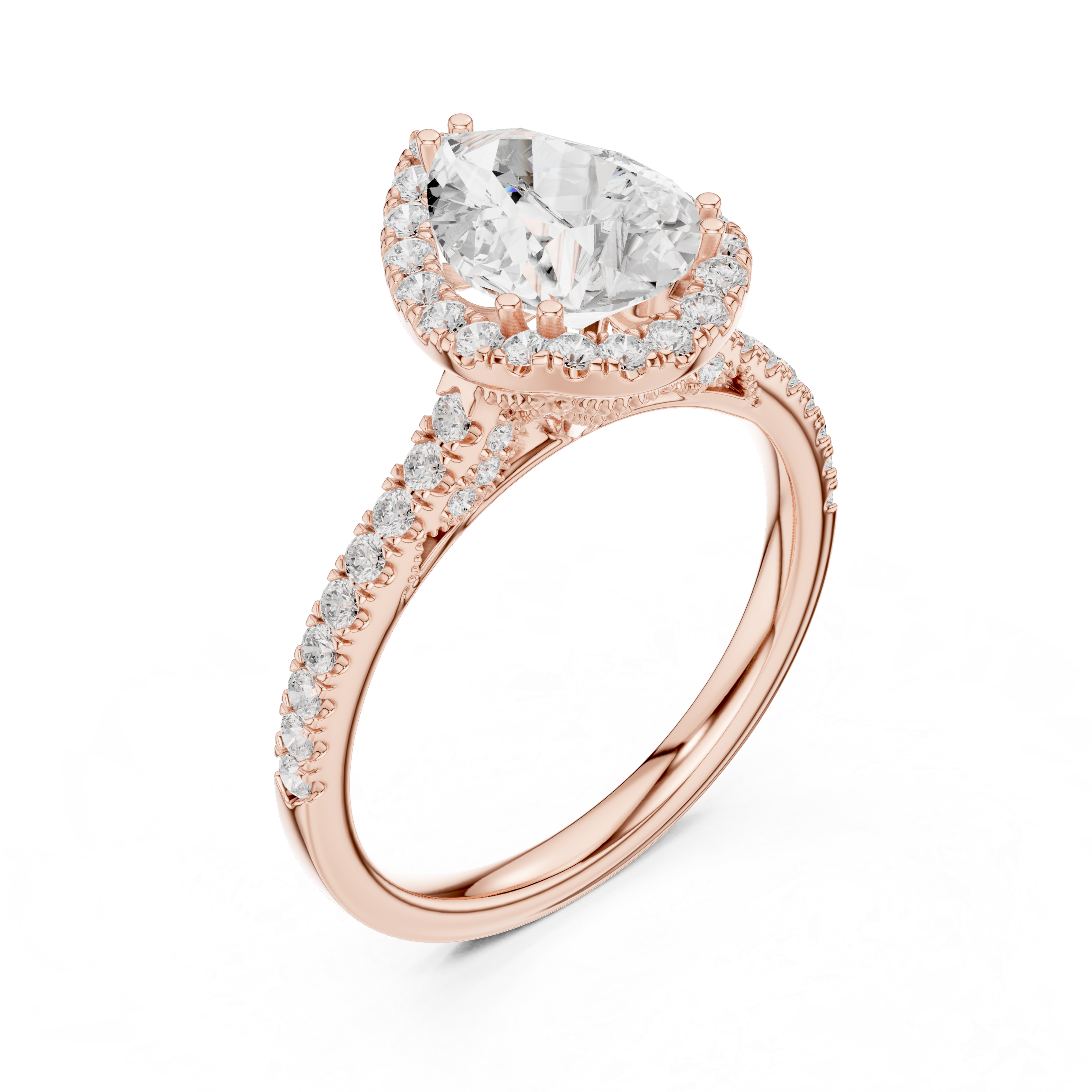 2.48 CT Pear Cut Diamond Halo Pavé Engagement Ring