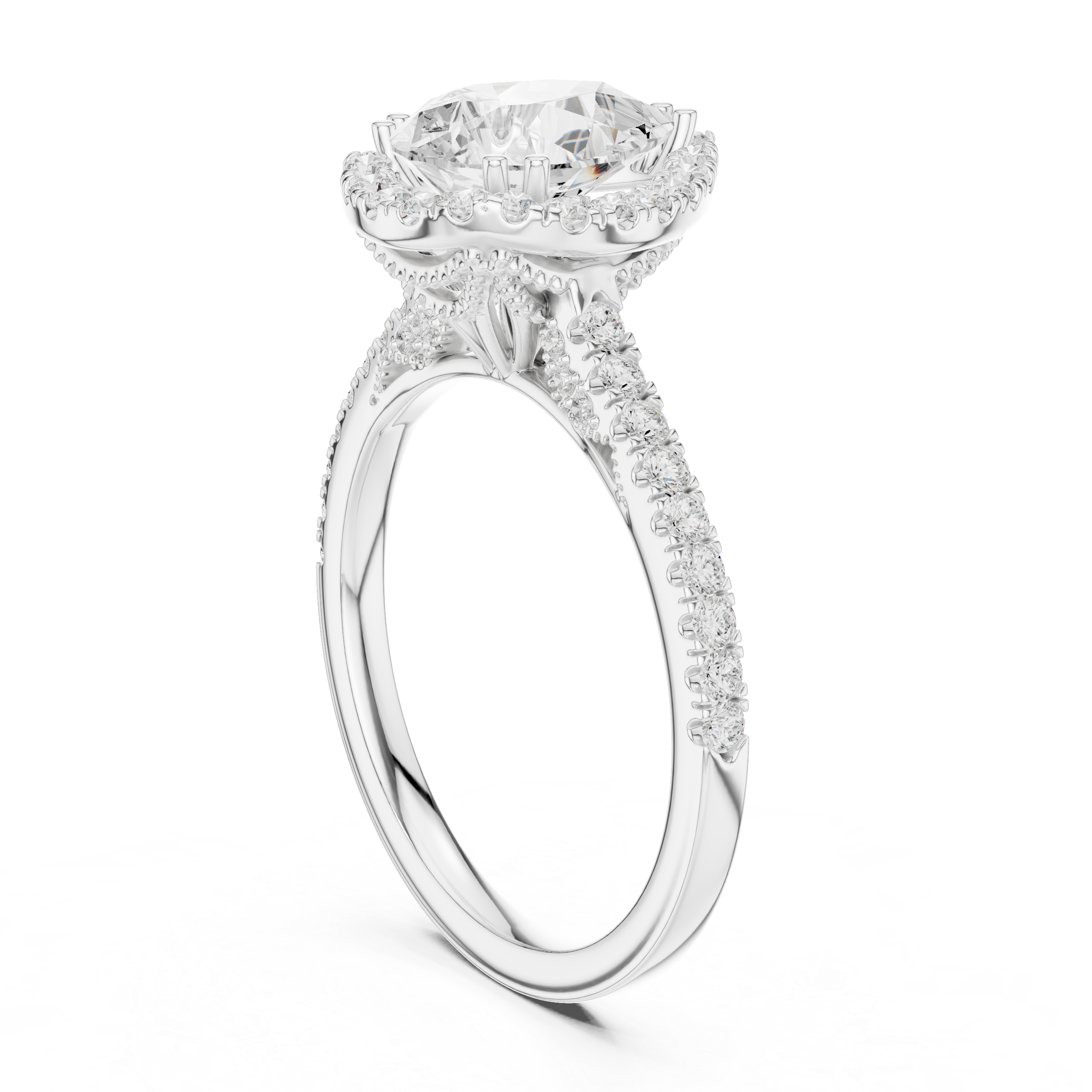 2.48 CT Pear Cut Diamond Halo Pavé Engagement Ring
