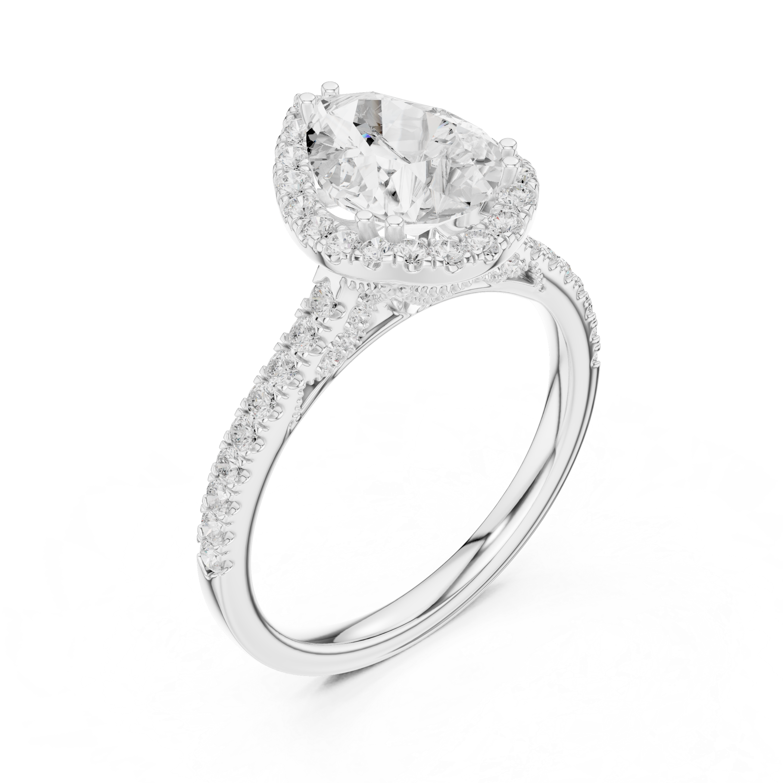 2.48 CT Pear Cut Diamond Halo Pavé Engagement Ring