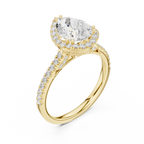 Vintage Pear Cut Diamond Halo Engagement Ring with Pavé Band