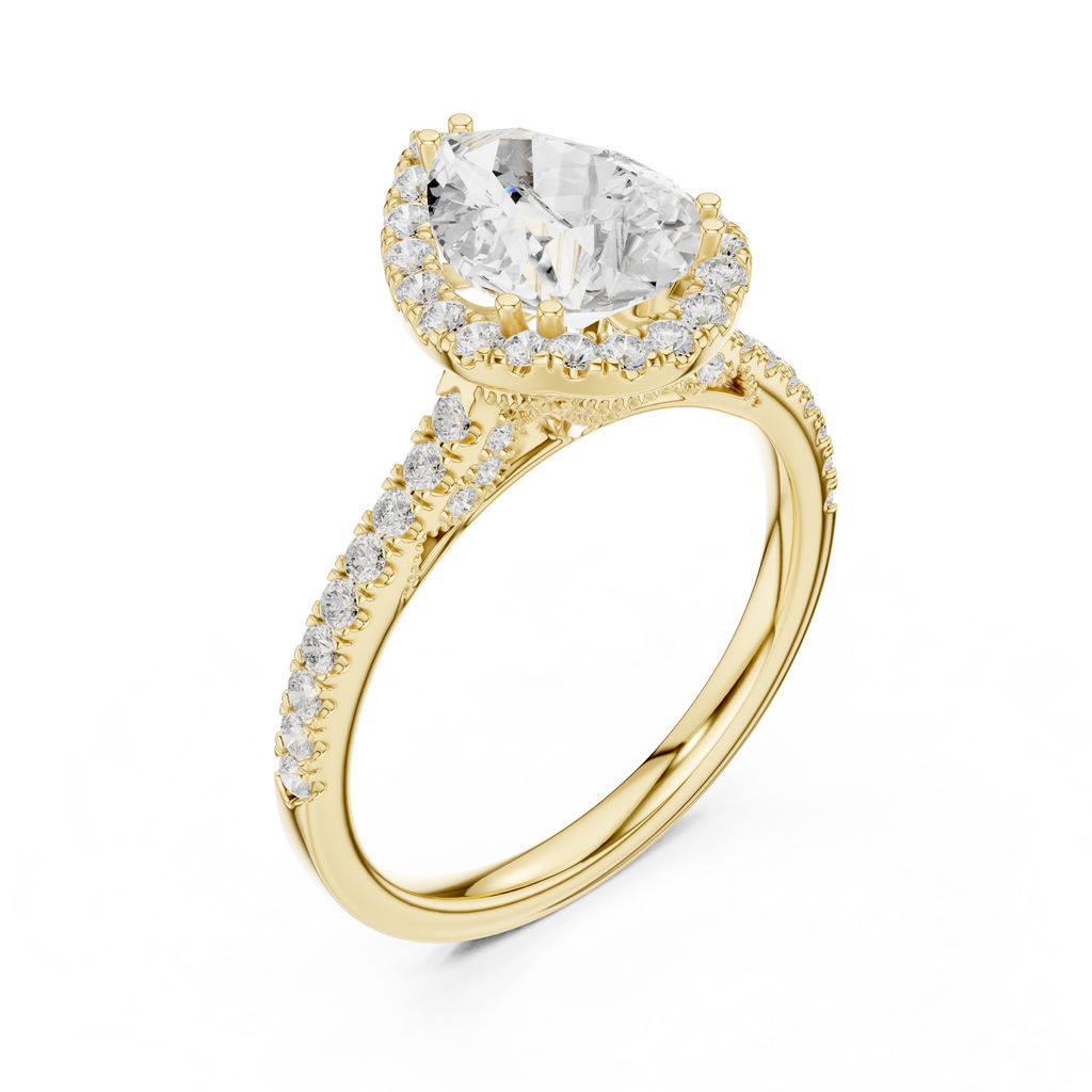2.48 CT Pear Cut Diamond Halo Pavé Engagement Ring