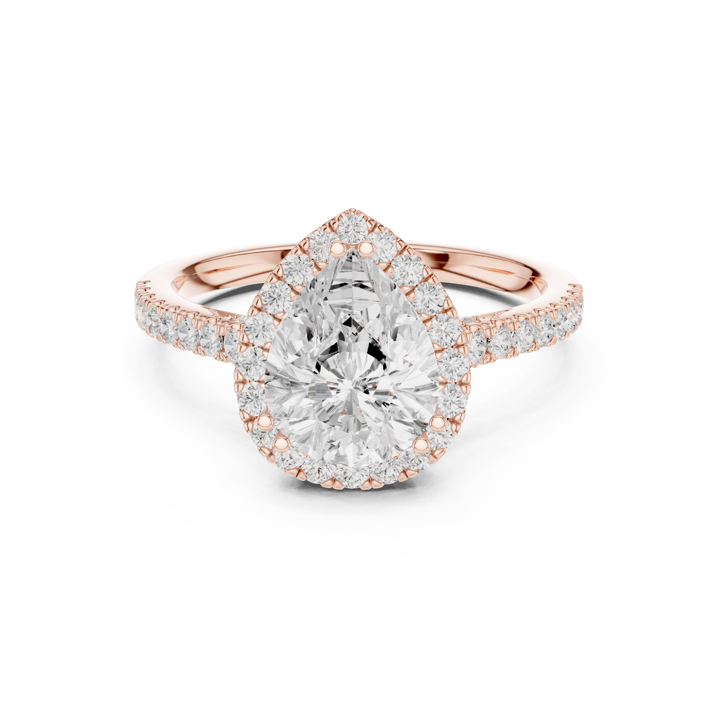 Vintage Pear Cut Diamond Halo Engagement Ring with Pavé Band