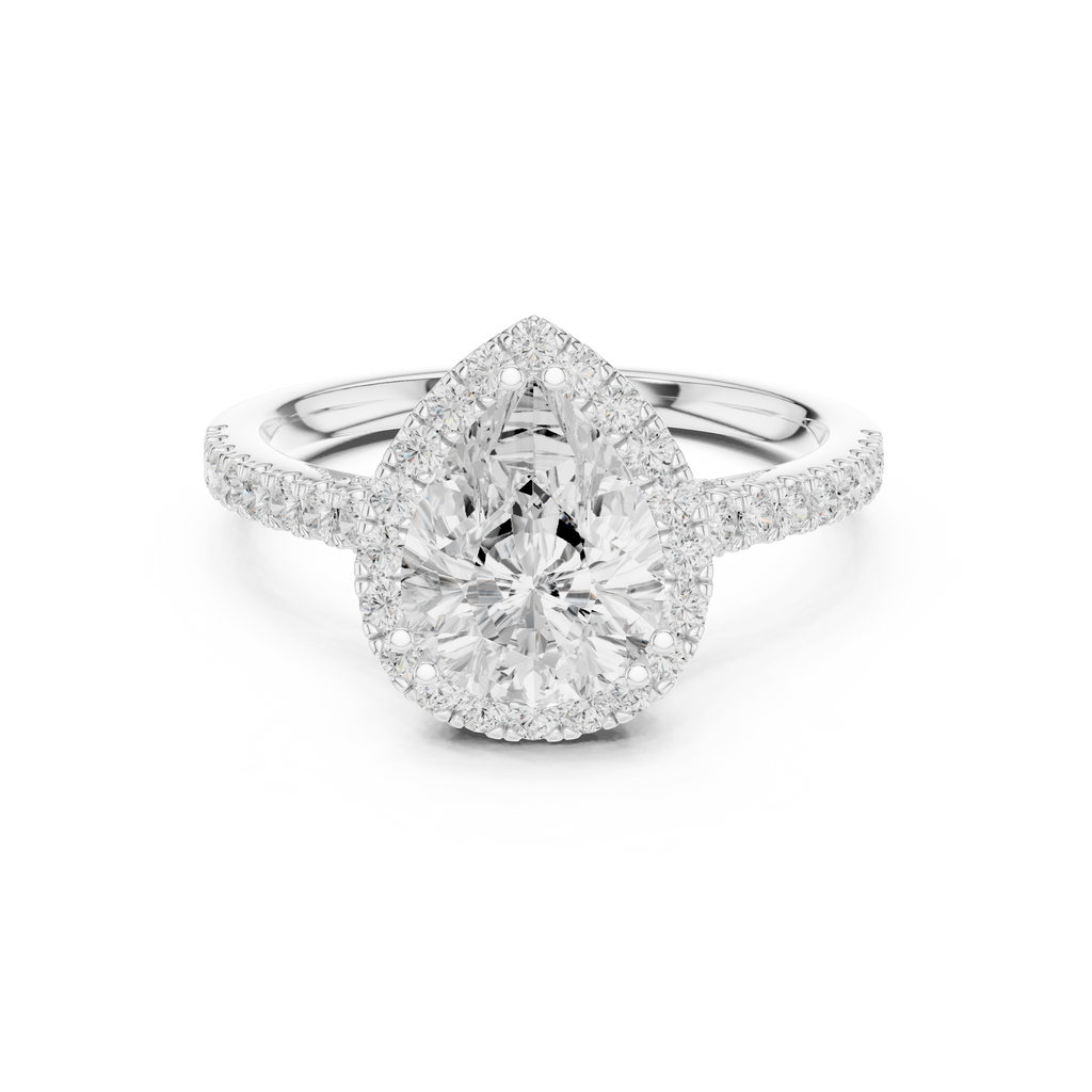2.48 CT Pear Cut Diamond Halo Pavé Engagement Ring