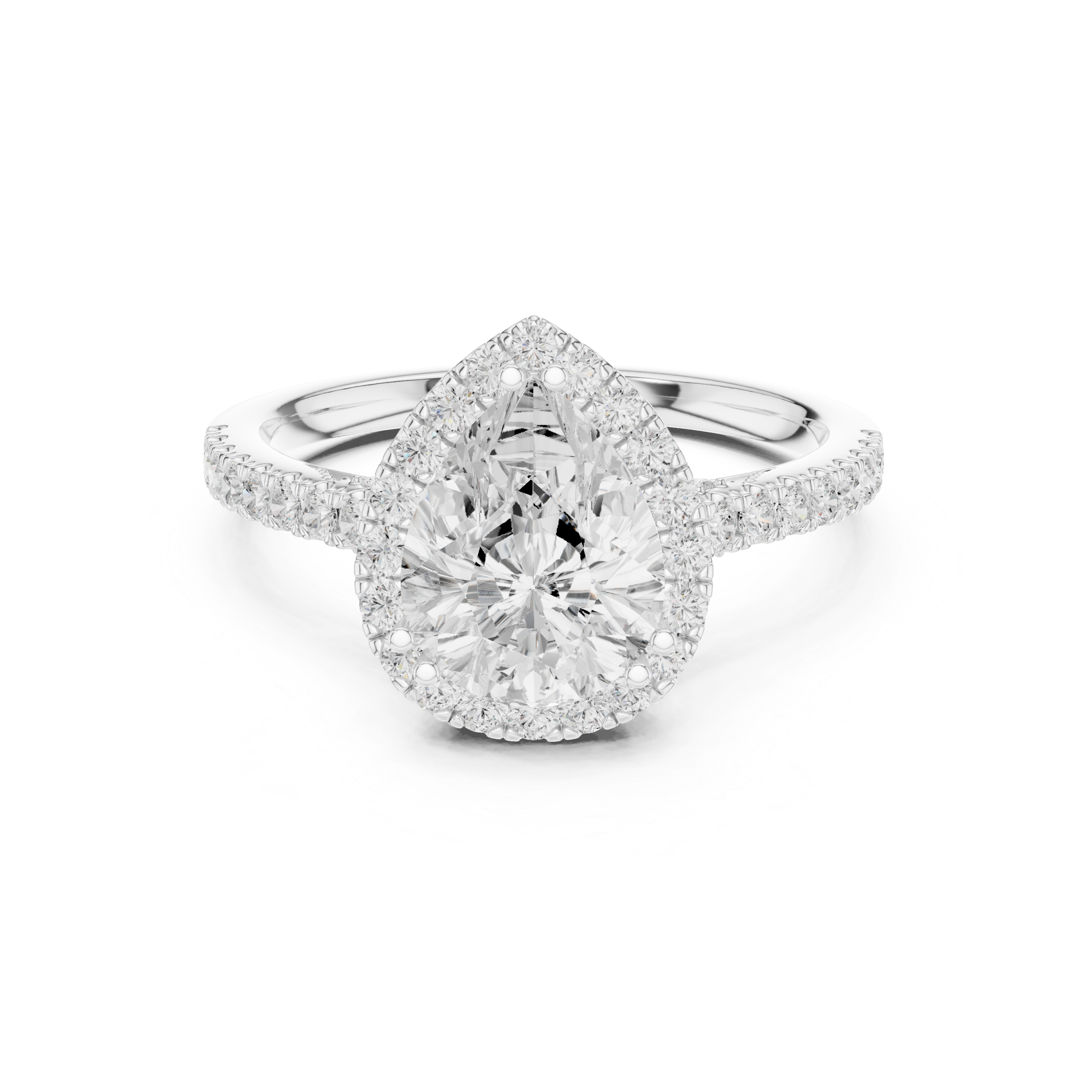 2.48 CT Pear Cut Diamond Halo Pavé Engagement Ring
