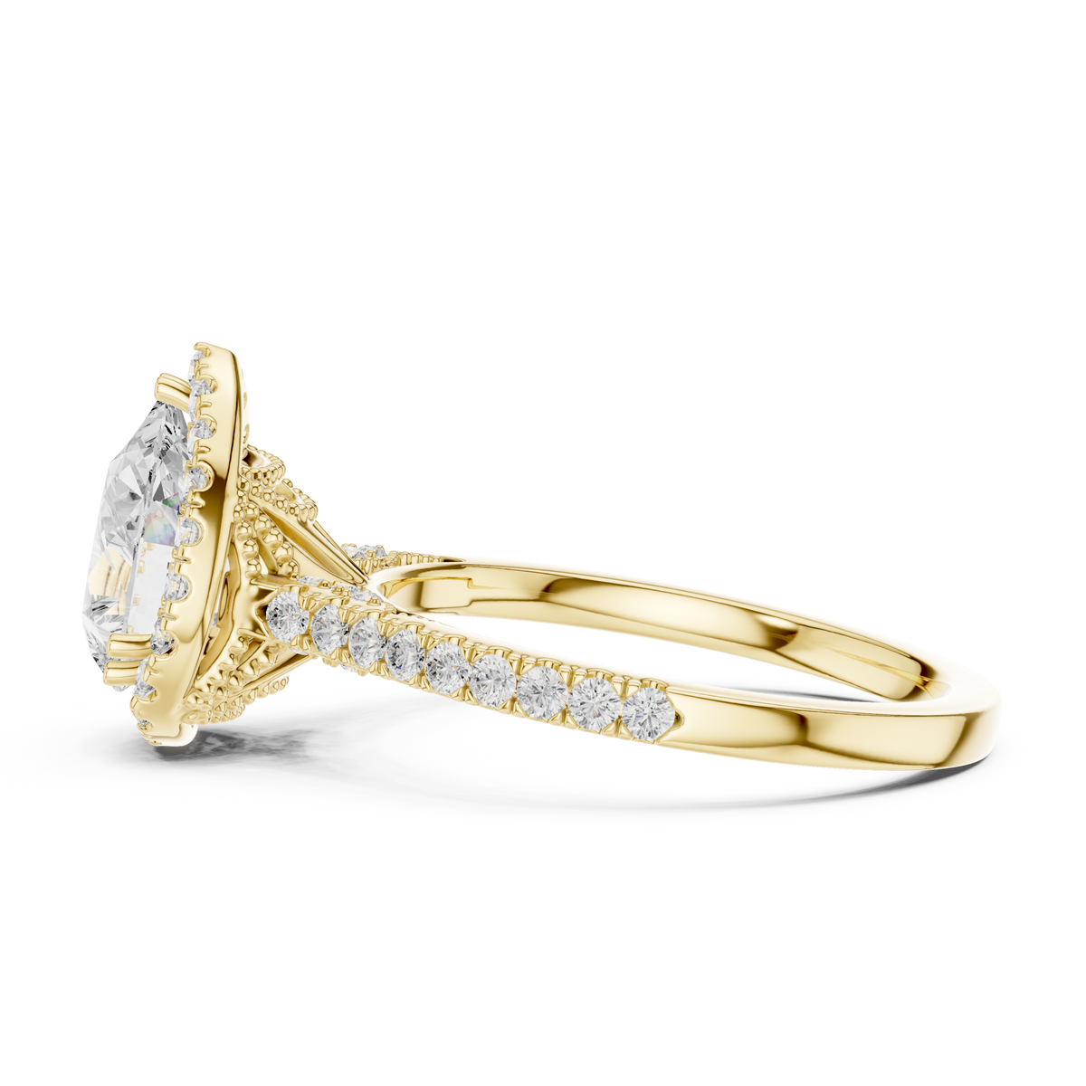 Vintage Pear Cut Diamond Halo Engagement Ring with Pavé Band – view 12 of 12, lab grown diamond band | Jewelix Atelier