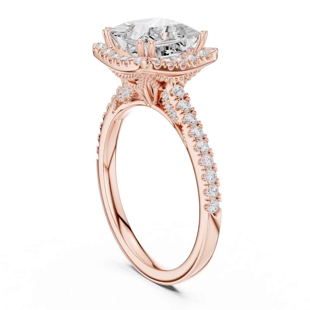 2.50 CT Princess Cut Diamond Halo Pavé Engagement Ring