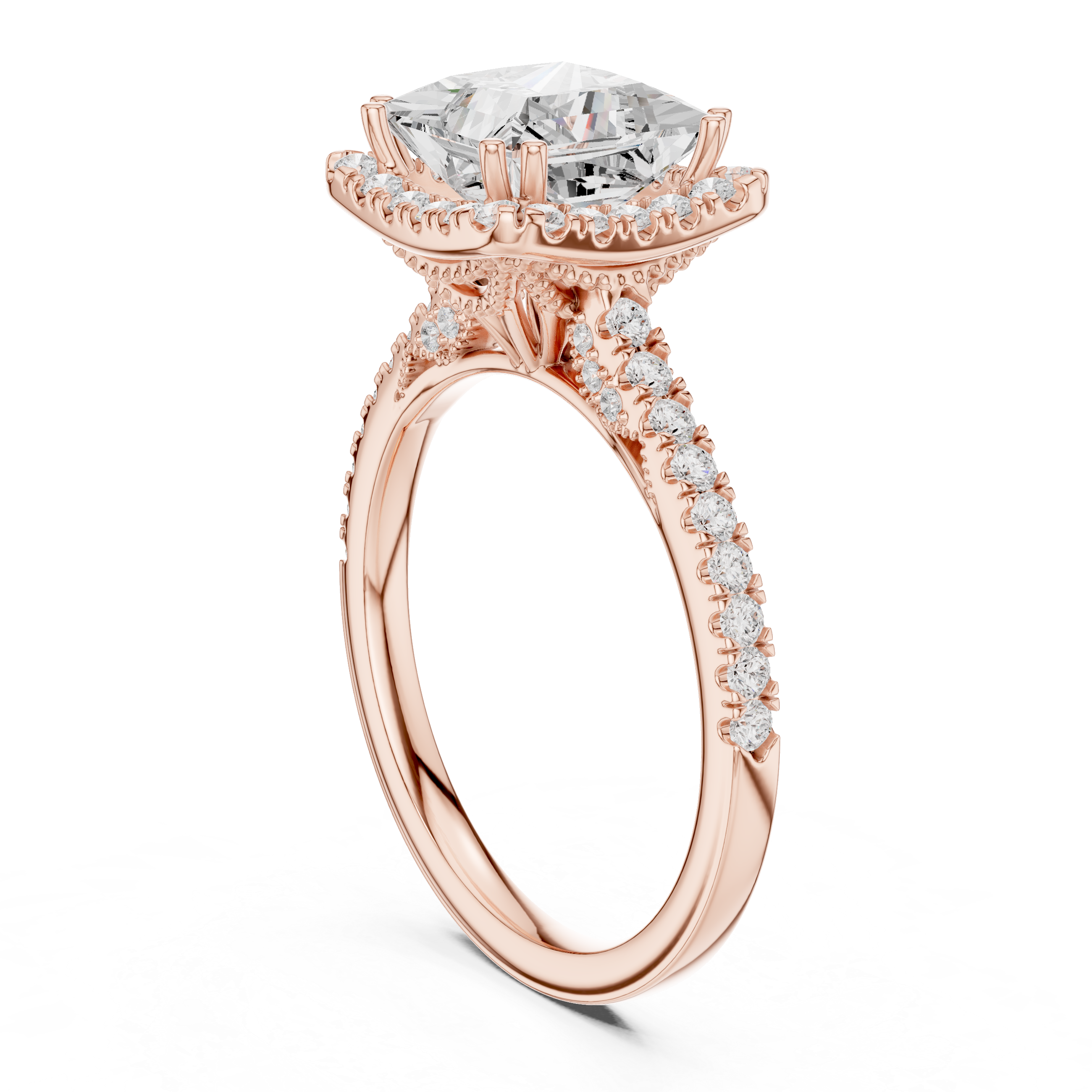 2.50 CT Princess Cut Diamond Halo Pavé Engagement Ring