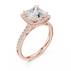 2.50 CT Princess Cut Diamond Halo Pavé Engagement Ring
