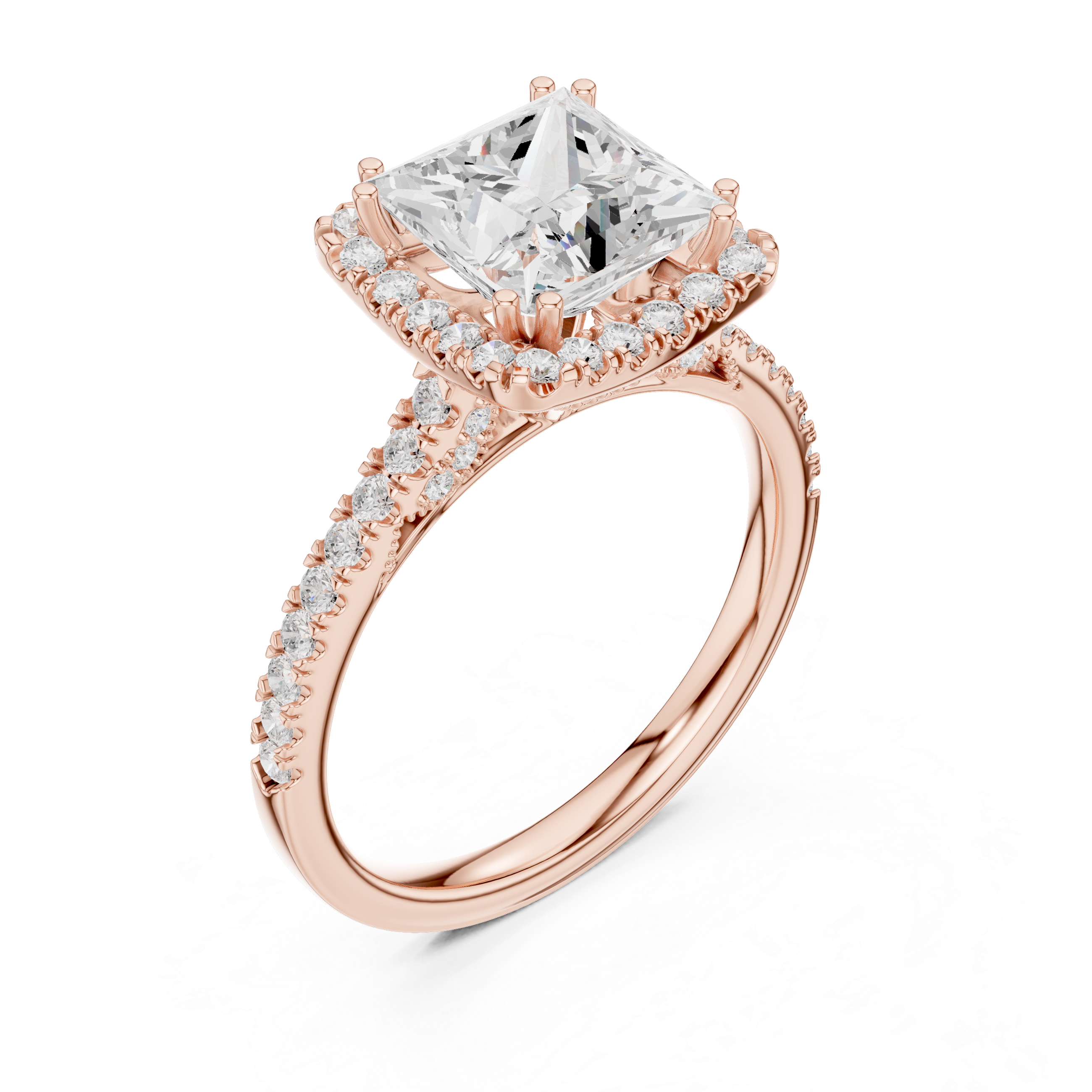 2.50 CT Princess Cut Diamond Halo Pavé Engagement Ring