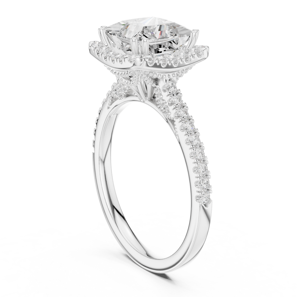 2.50 CT Princess Cut Diamond Halo Pavé Engagement Ring