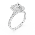 Vintage Princess Cut Diamond Halo Engagement Ring with Pavé Band