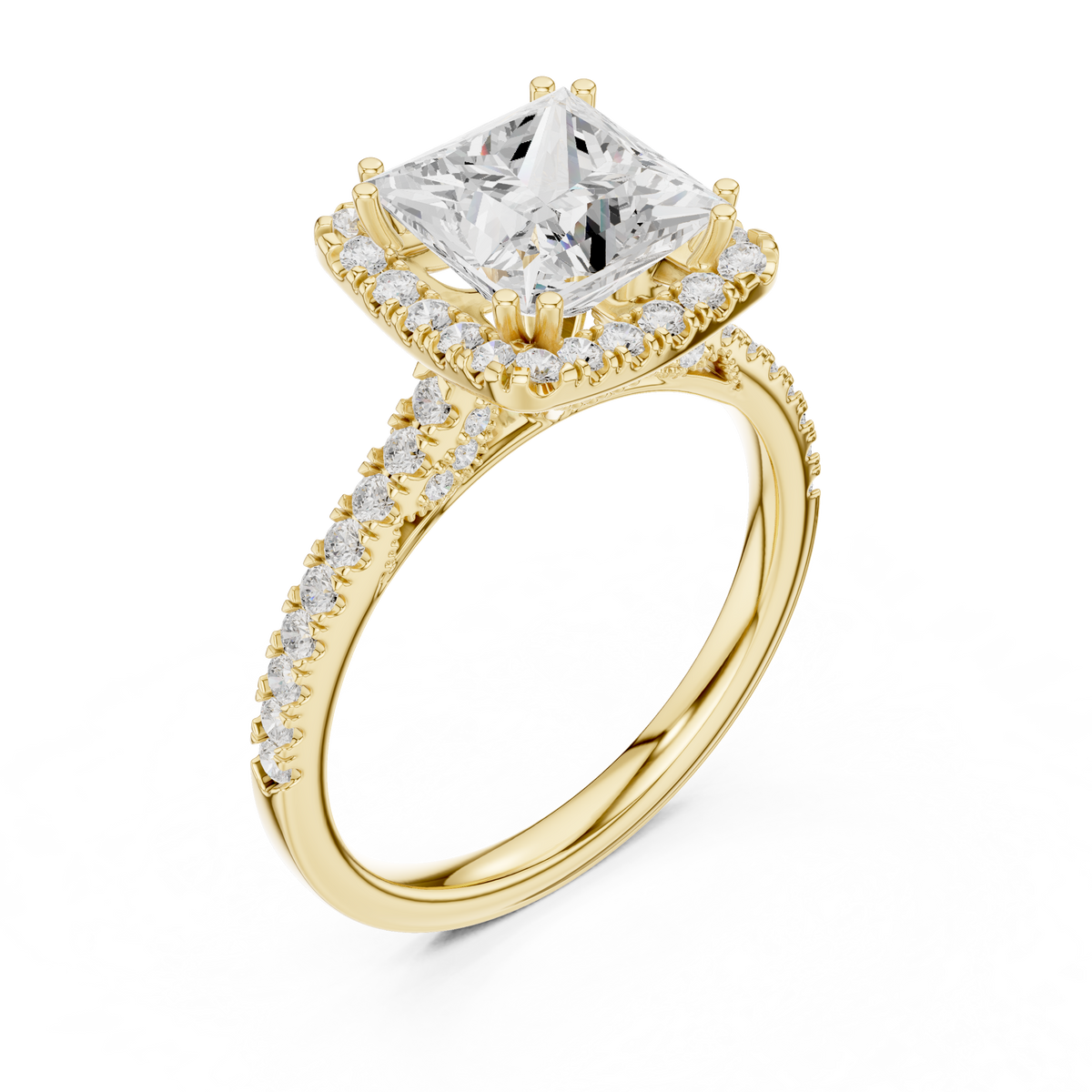 Vintage Princess Cut Diamond Halo Engagement Ring with Pavé Band – view 11 of 12, lab grown diamond band | Jewelix Atelier