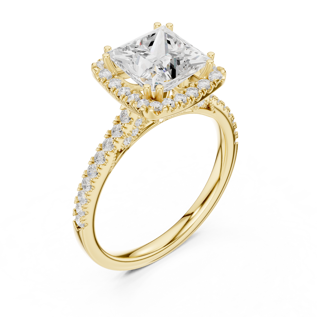 2.50 CT Princess Cut Diamond Halo Pavé Engagement Ring