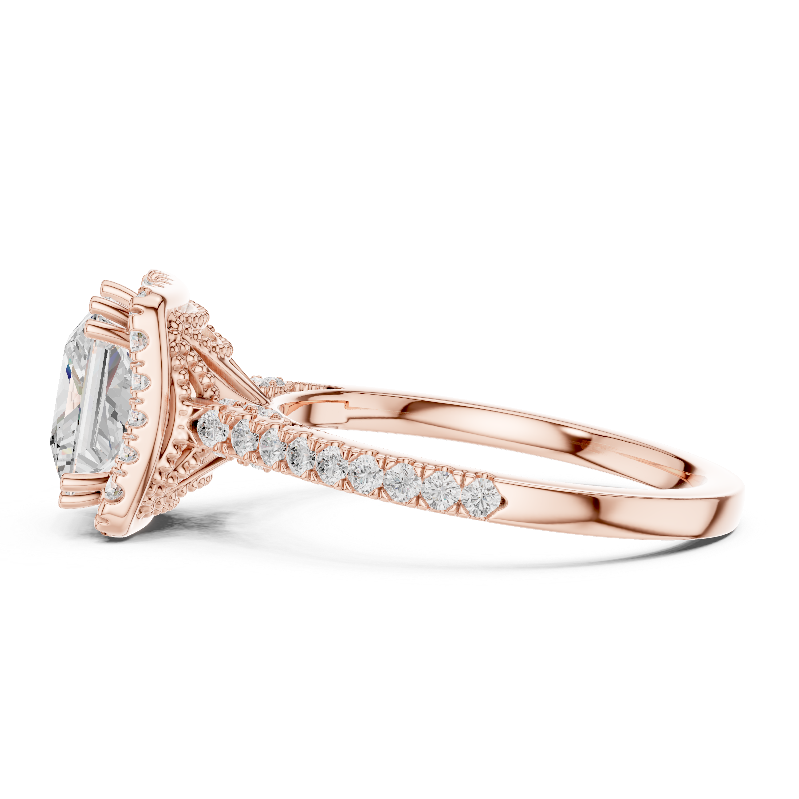 2.50 CT Princess Cut Diamond Halo Pavé Engagement Ring