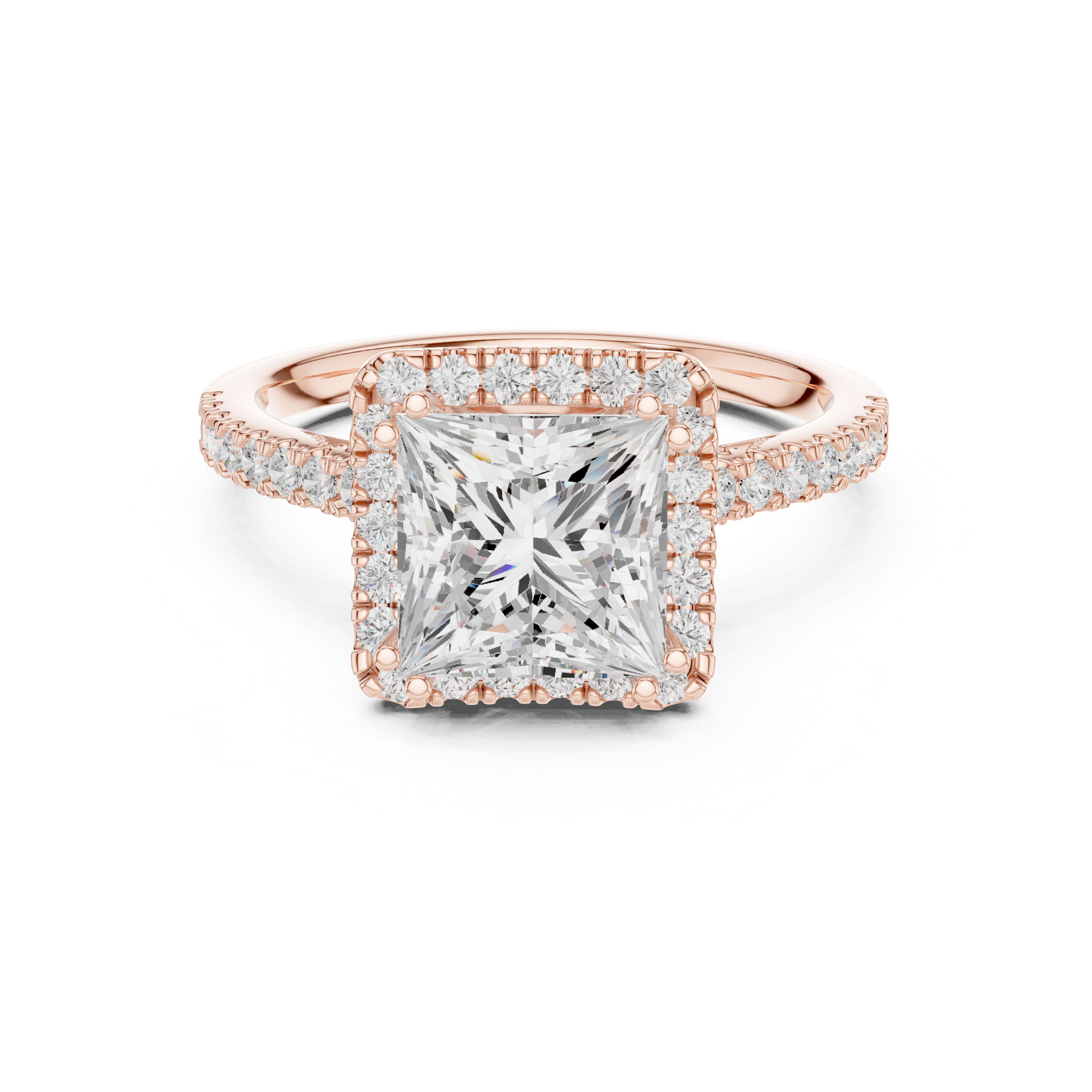 2.50 CT Princess Cut Diamond Halo Pavé Engagement Ring