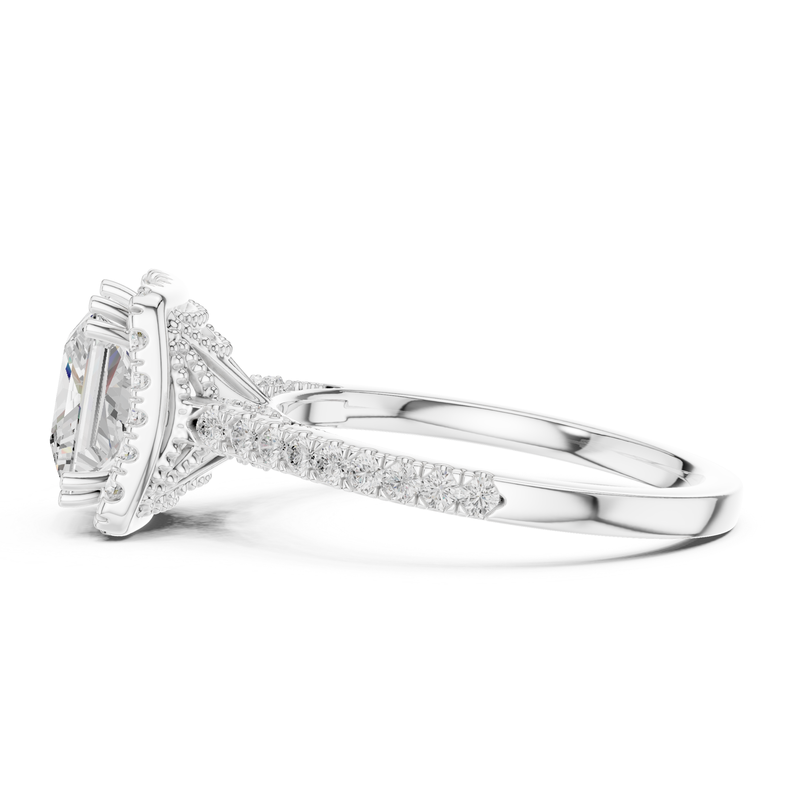 2.50 CT Princess Cut Diamond Halo Pavé Engagement Ring