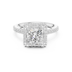Vintage Princess Cut Diamond Halo Engagement Ring with Pavé Band
