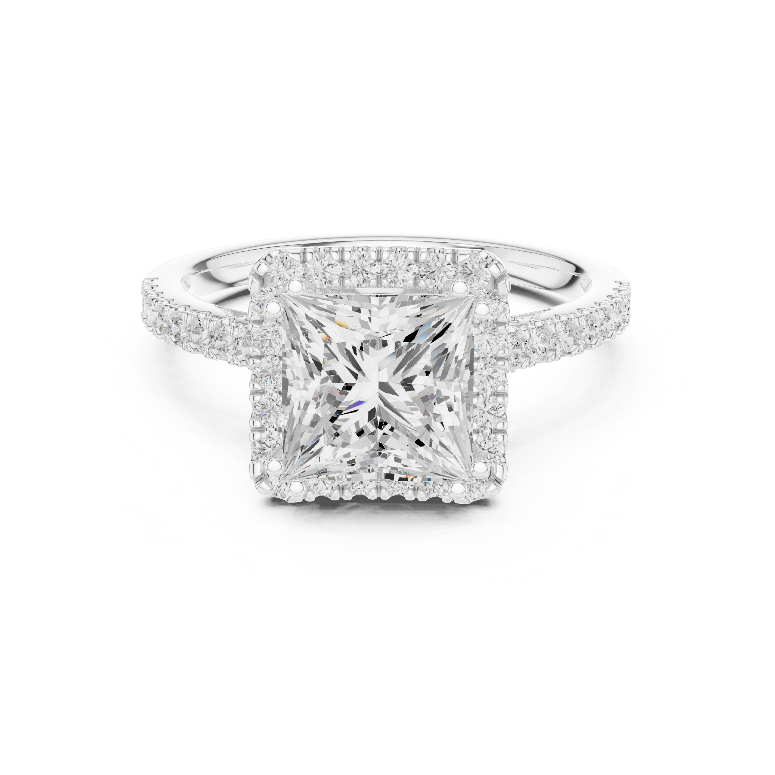 2.50 CT Princess Cut Diamond Halo Pavé Engagement Ring