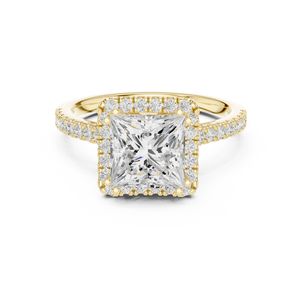 2.50 CT Princess Cut Diamond Halo Pavé Engagement Ring