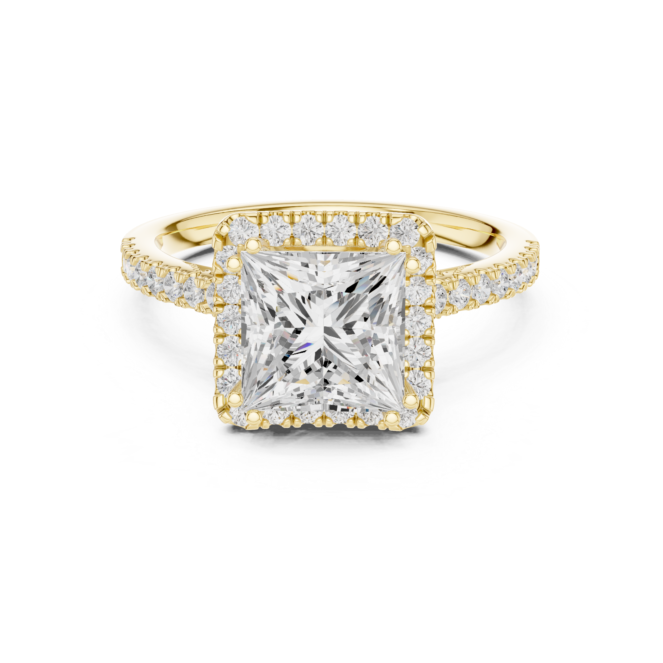 2.50 CT Princess Cut Diamond Halo Pavé Engagement Ring
