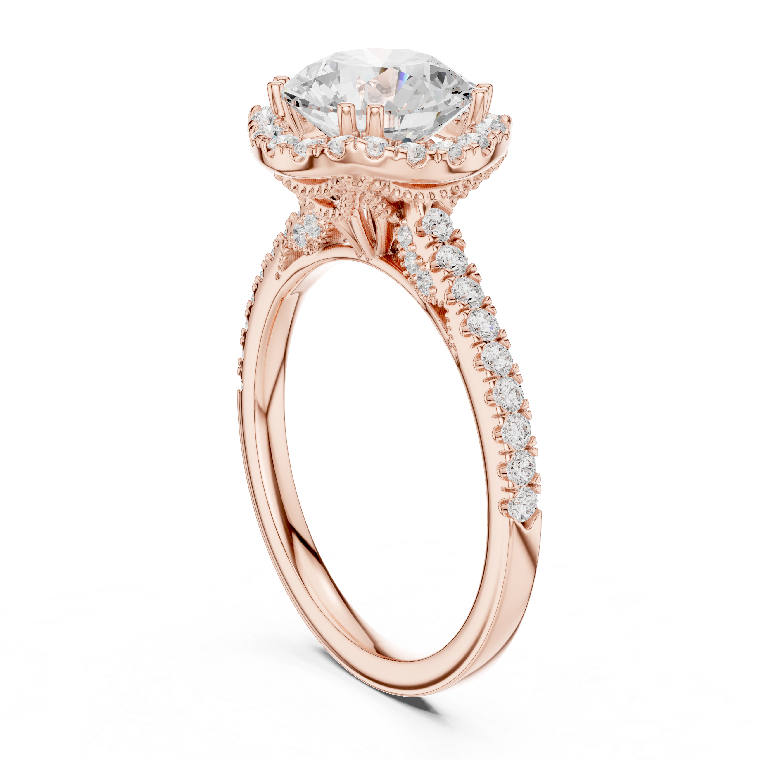 2.48 CT Round Cut Diamond Halo Pavé Engagement Ring